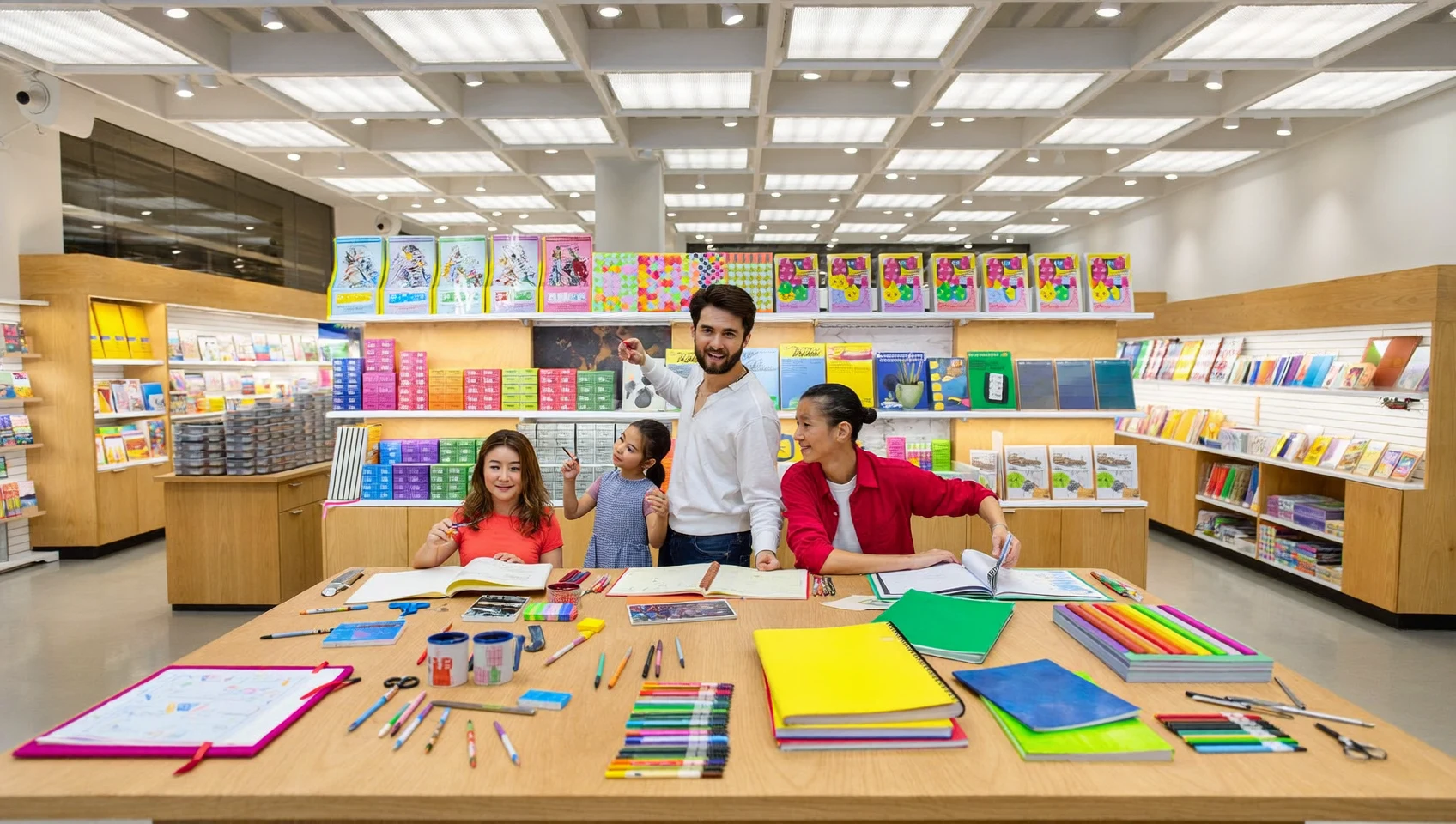 Illustration: Schreibtisch mit Stiften, Papier und Notizmaterial